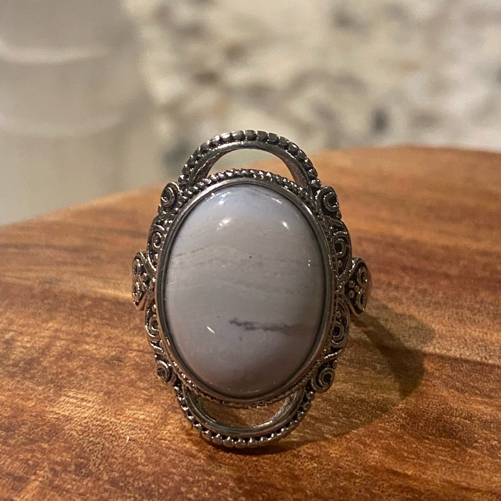 Blue Lave Agate Adjustable Ring